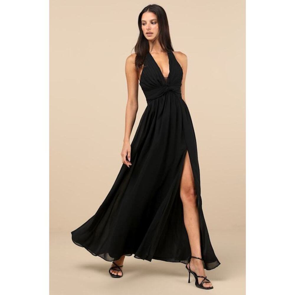 Lulus Marilina Black Pleated Twist-front Maxi Dress - Size M